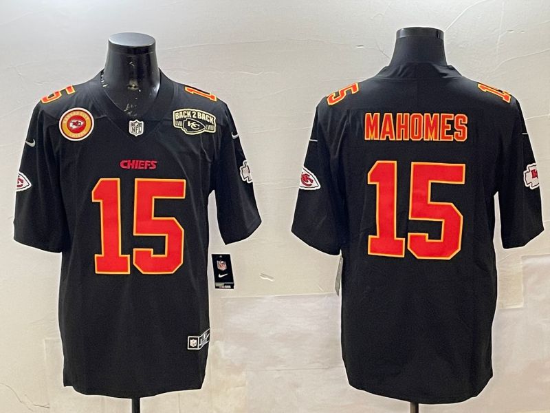 Men Kansas City Chiefs 15 Mahomes Black 2025 Nike Vapor Limited NFL Jersey style 2096